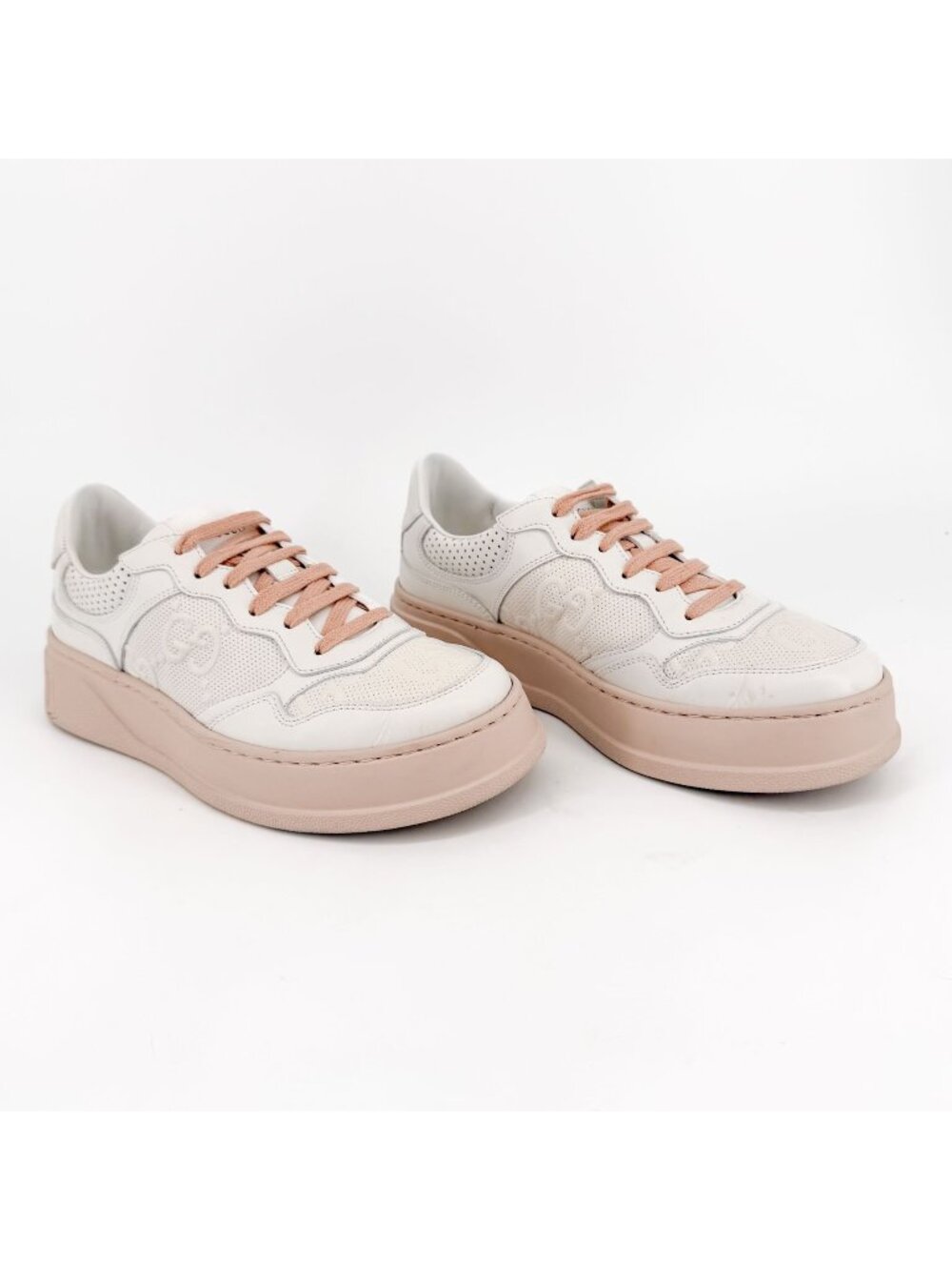 Gucci GG Embossed Leather Platform Sneakers Shoes White Size 38 US 8 Women’s
